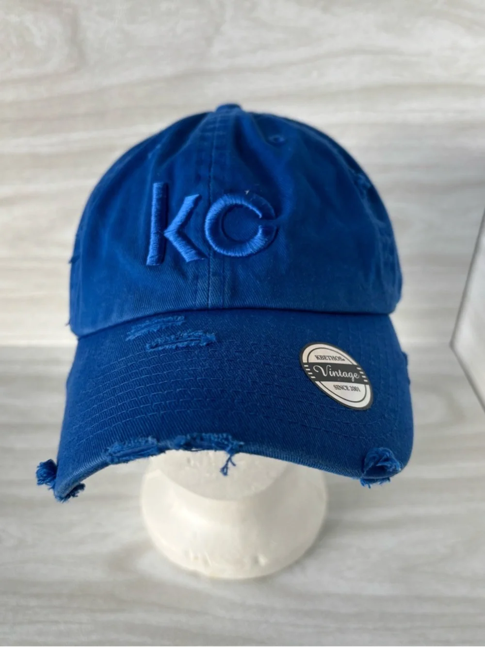KC Royals Embroidered Distressed Dad Hat - Blue One Size
